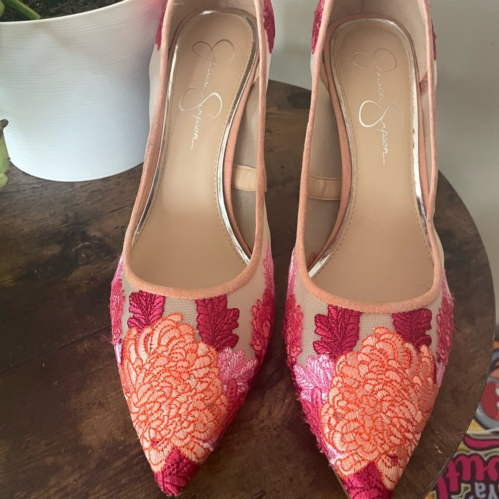 Pink floral heels size 9